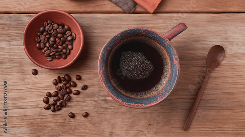 Rustic Coffee Moment: Top View. Top or 