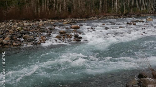 Chilliwack River (tilt up) during a fall season in Chilliwack, Fraser Valley, British Columbia, Canada