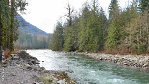 Chilliwack River during a fall season in Chilliwack, Fraser Valley, British Columbia, Canada
