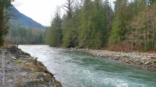 Chilliwack River during a fall season in Chilliwack, Fraser Valley, British Columbia, Canada