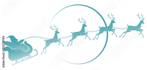 vector illustration of a santa claus sleigh with deers and moon