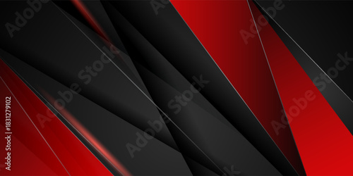 High contrast red and black glossy stripes. Abstract tech graphic banner design. Vector corporate background