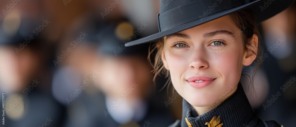 Fototapeta premium Military girl student wears uniform