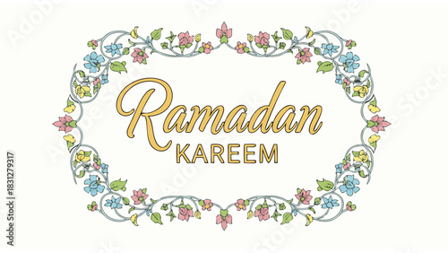 “Ramadan Kareem Typography in Floral Frame”