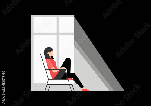 Woman Sitting in Bright Window Light Shadow Contrast