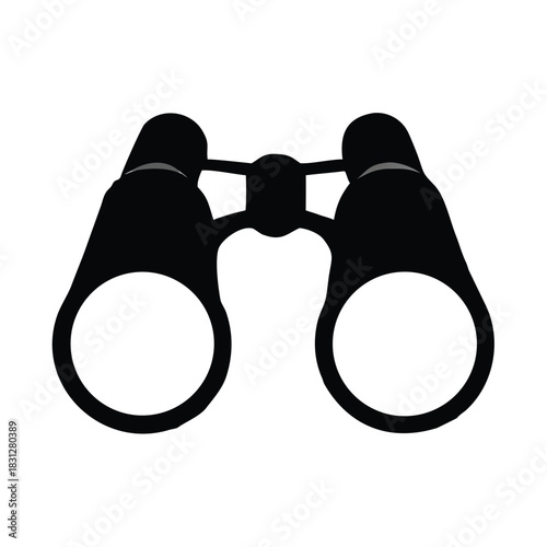 Simple black silhouette icon of binoculars for viewing distant objects or exploring nature