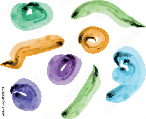 Colorful Watercolor Brush Strokes Set