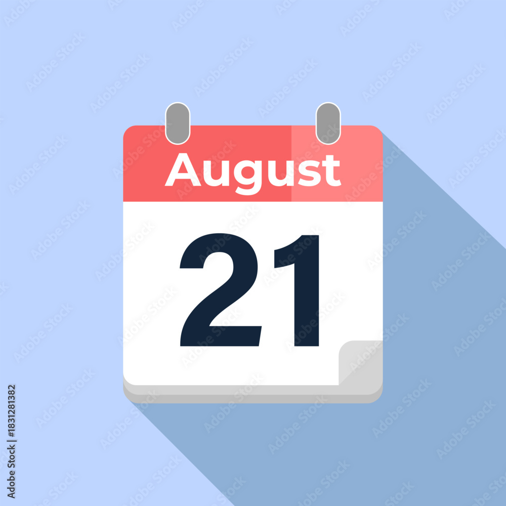 Fototapeta premium August 21 Vector Calendar Modern flat color vector calendar with date