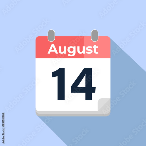 August 14 Vector Calendar
Modern flat color vector calendar with date