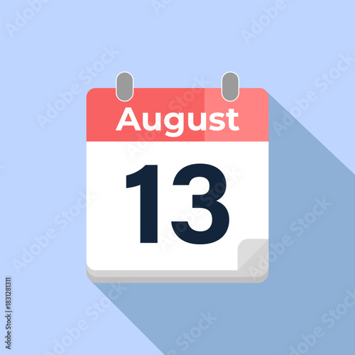 August 13 Vector Calendar
Modern flat color vector calendar with date