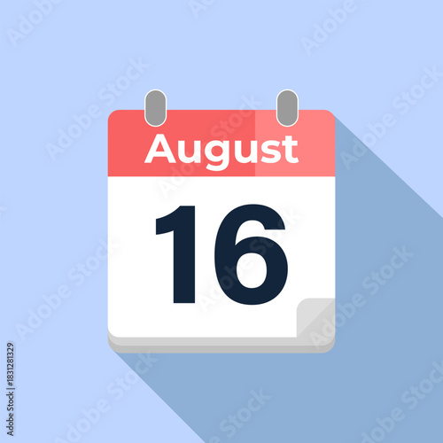August 16 Vector Calendar
Modern flat color vector calendar with date