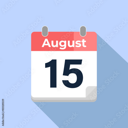 August 15 Vector Calendar
Modern flat color vector calendar with date