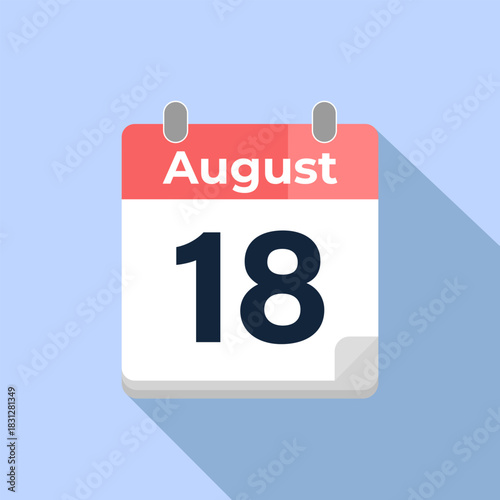 August 18 Vector Calendar
Modern flat color vector calendar with date