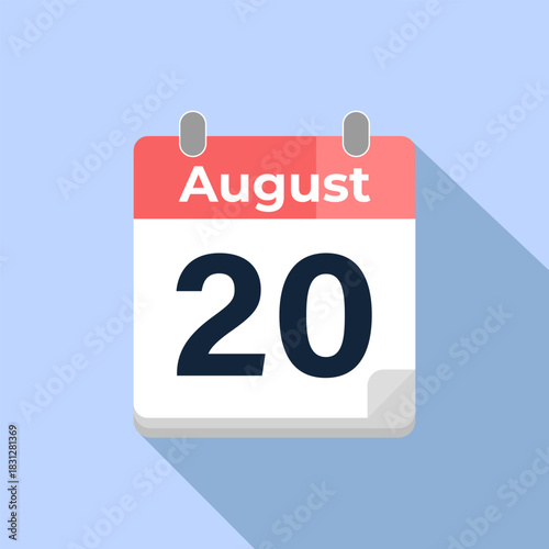 August 20 Vector Calendar
Modern flat color vector calendar with date
