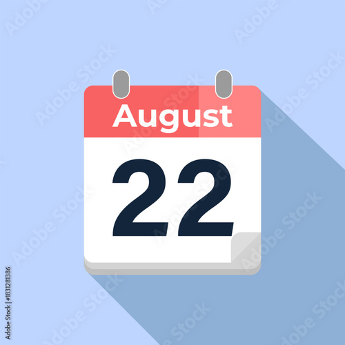 August 22 Vector Calendar
Modern flat color vector calendar with date