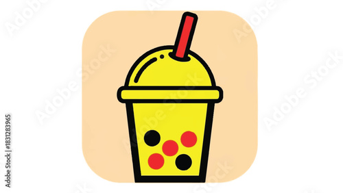 Vibrant Bubble Tea Drink with Straw and Tapioca Pearls.