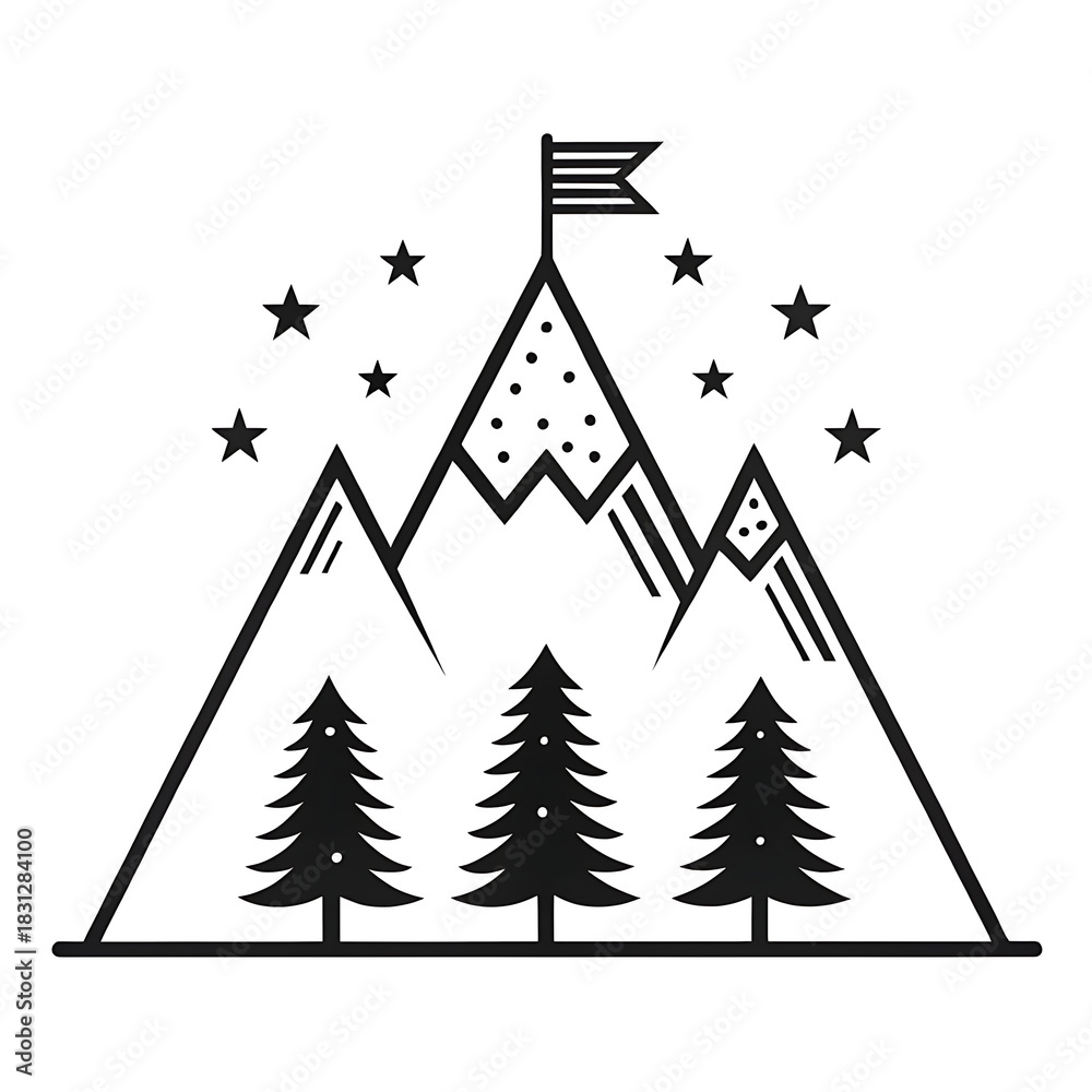 Obraz premium Flag of Triumph Minimalist Mountain Victory Icon