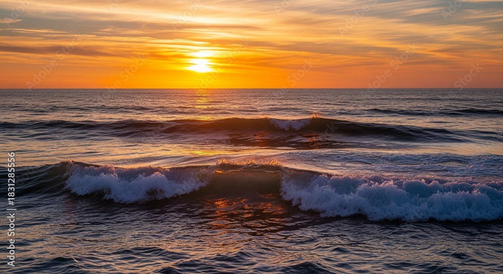 Fototapeta premium Sunset light over ocean waves