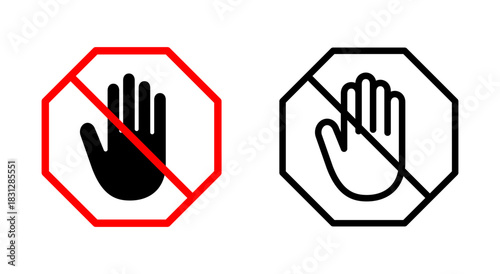 Stop icon symbol for apps and websites. stop road sign. hand stop sign and symbol. Do not enter stop red sign with hand