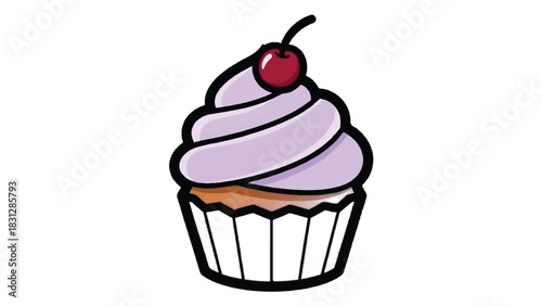 Cupcake with Cherry Topping - A Sweet Treat Illustration.