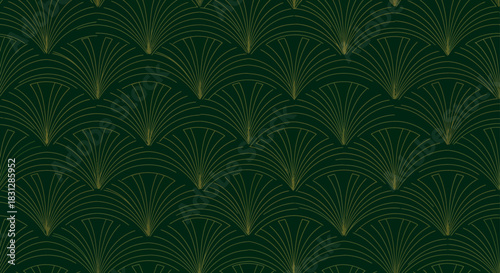 art deco pattern vintage design with golden geometric fan shapes on a dark green background classic style for wallpaper and elegant backdrops