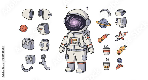 astronaut character design with cosmic helmet and detailed suit isolated on white perfect for space exploration and sci-fi themes vector art