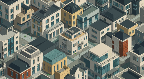 city illustration from an isometric view showing urban planning and architectural design for sustainable living in a modern cityscape ideal for presentations.