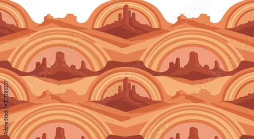 desert landscape with arches creating a surreal western scene evoking retro travel posters and southwestern vacation vibes