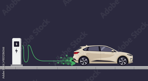 electric car charging at a charging station emitting green energy illustrating eco-friendly mobility and sustainable technology for clean transportation.