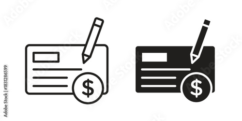 Money check icon for template. Icon vector graphic set