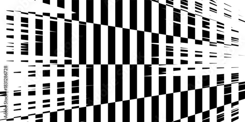 Rectangle frame with checkered print on borders. Rectangular vignette with checkerboard, race flag or chess game pattern isolated on white background. Vector graphic illistration.