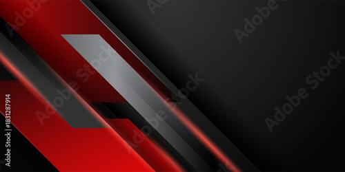 High contrast red and black glossy stripes. Abstract tech graphic banner design. Vector corporate background