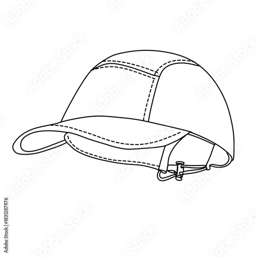 Line art drawing of a baseball cap with a curved brim and adjustable strap.