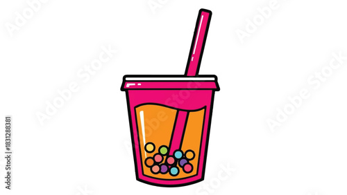 Vibrant Bubble Tea Drink with Straw and Colorful Tapioca Pearls.