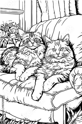 Two Cat black and white illlustration design 