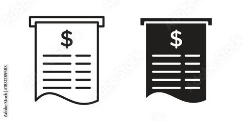 Payment receipt icon in filled, thin line, stroke style for website and apps