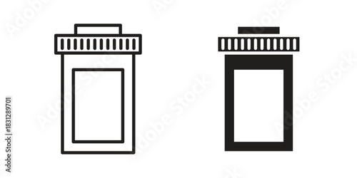 Pill bottle icon in filled, thin line, stroke style for website and apps