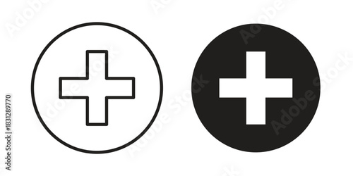 Plus icon in filled, thin line, stroke style for website and apps