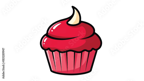 Delicious Red Cupcake with Creamy Topping - A Sweet Treat.