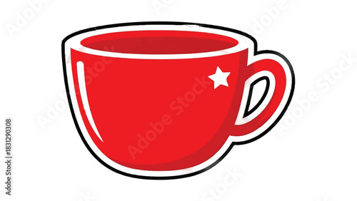 A bright red coffee cup with a white star emblem.