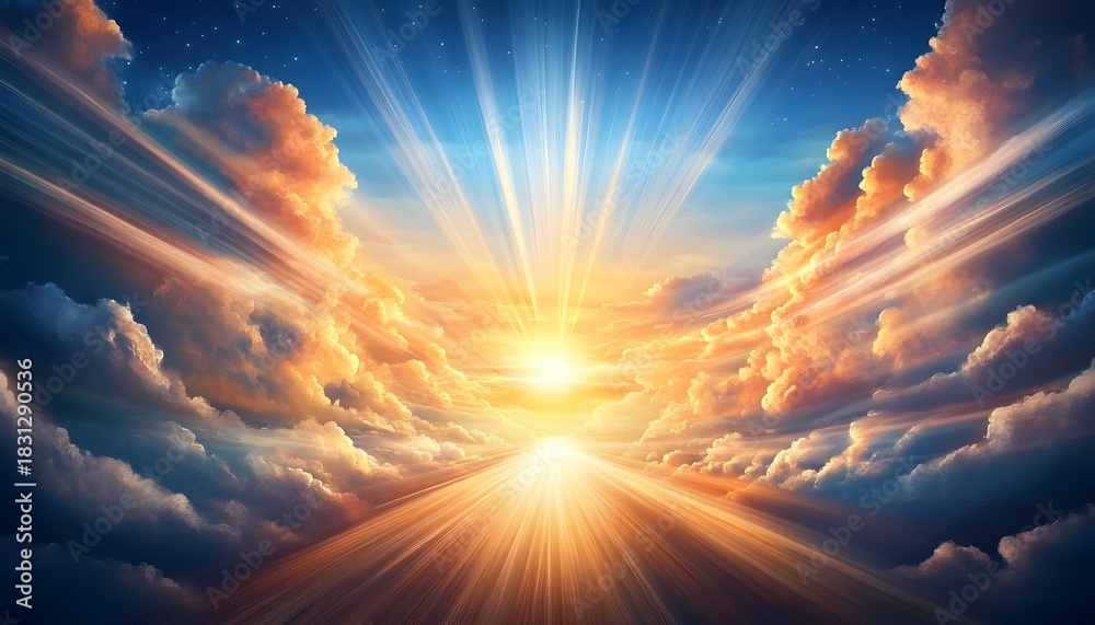 Fototapeta premium Heavenly light ray breaking through clouds