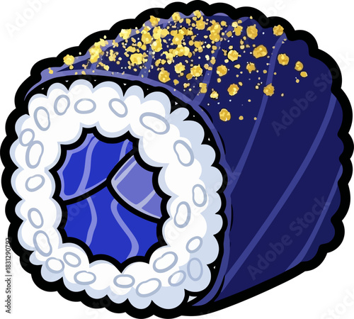 Delicious Sushi Roll with Blue Fish and Golden Sprinkles.