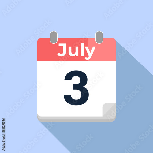 July 3 Vector Calendar
Modern flat color vector calendar with date