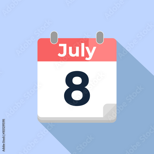 July 8 Vector Calendar
Modern flat color vector calendar with date