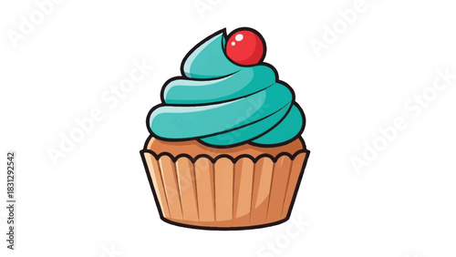 Delicious Teal Frosted Cupcake with Cherry Topping.