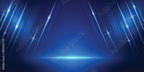 Blue elegant stage podium with vertical lighting