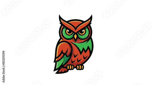 Stylized colorful owl mascot vector illustration on a white background.