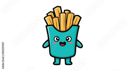 Cute Cartoon French Fries Character with Happy Face.