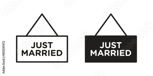 Just married icon doodle set. editable outline stroke vector eps