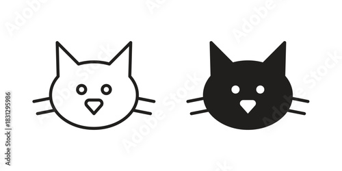 Kitten icon doodle set. editable outline stroke vector eps